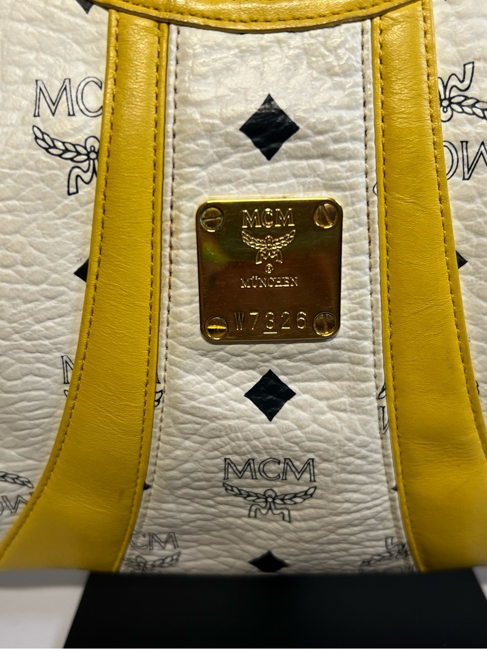 MCM White & Yellow Logo Hobo Shoulder Bag EUC - Picture 2 of 9